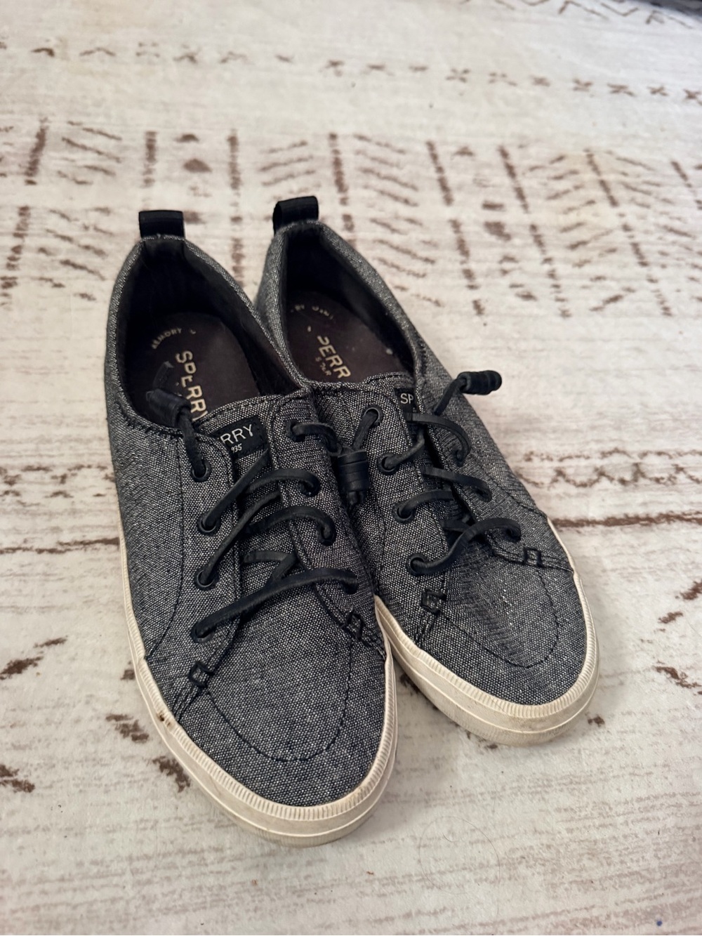 Sperry Women's Gray Canvas Lace-Up Sneakers with Black Laces